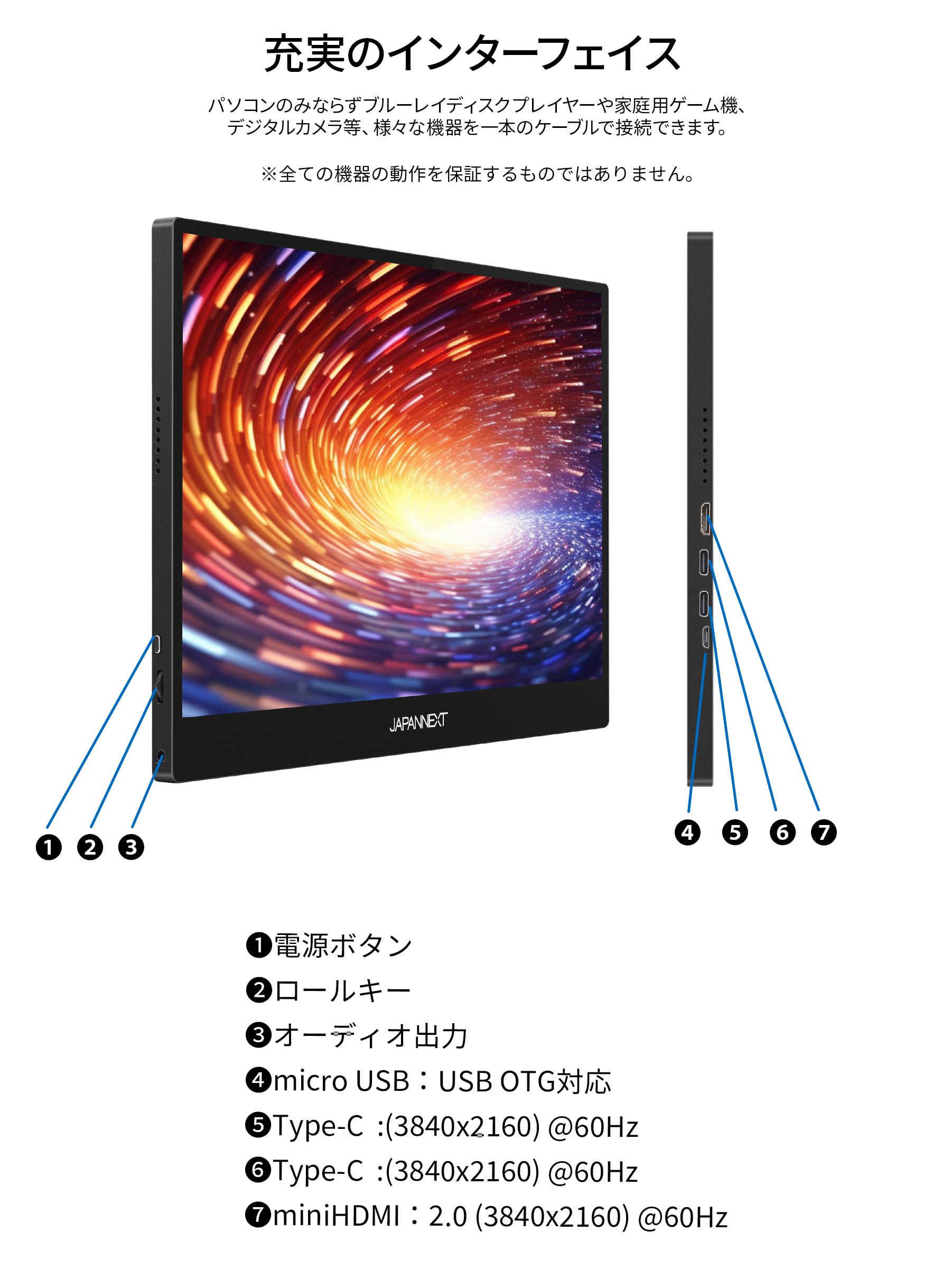 ま*ん様 JAPANNEXT製 13.3インチ モバイルモニター 4K OLED JAPANNEXT 13.3インチ 有機EL(OLED)パネル搭載 フルHD(1920x1080
